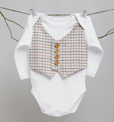 this is lullaby waistcoat baby gro check
